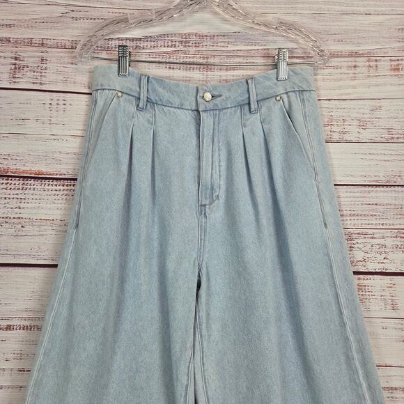 Paige Womens Bella Baggy Jeans in Beaumont Light Wash 28 Pleats Pockets Minimal - Picture 6 of 15